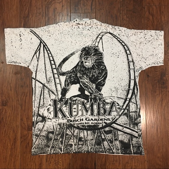 Vtg single stitch Kumba roller coaster all over print T-shirt - Picture 8 of 12